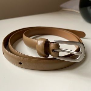 Uniqlo Beige genuine leather skinny belt size S